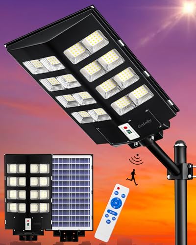 Gefolly SL-3000W Solar Straßenlaterne für Außen -300000LM Solarlampen mit Bewegungssensor, 6500K Dämmerung bis zum Morgengrauen IP67 Wasserdicht Solar Wegeleuchte im Freien für Gärten Straßen Garage von Gefolly