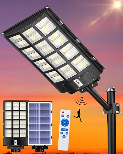 Gefolly SL-6000W Solar Straßenlaterne für Außen -600000LM Solarlampen mit Bewegungssensor, 6500K Dämmerung bis zum Morgengrauen IP67 Wasserdicht Solar Wegeleuchte im Freien für Gärten Straßen Garage von Gefolly