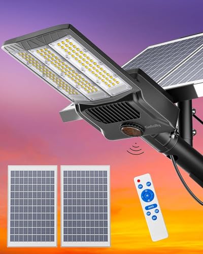 Gefolly SL-9900W LED Solar Straßenlaterne mit Fernbedienung -650000LM Solar Wandleuchte Aussen Dämmerung bis zum Morgengrauen, IP67 Wasserdicht 6500K LED Außenlampe für Gärten Straßen Garage von Gefolly