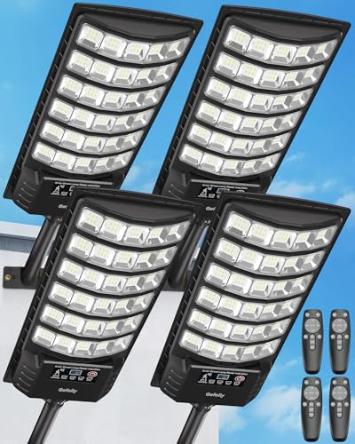 Gefolly Solar Straßenlaterne mit Fernbedienung, IP67 Wasserdichte Solarlampen für Außen mit Bewegungssensor, 6500K Solarleuchten Superhelles LED Solar Strahler Außen für Gärten Garage Straßen-4 Pack von Gefolly