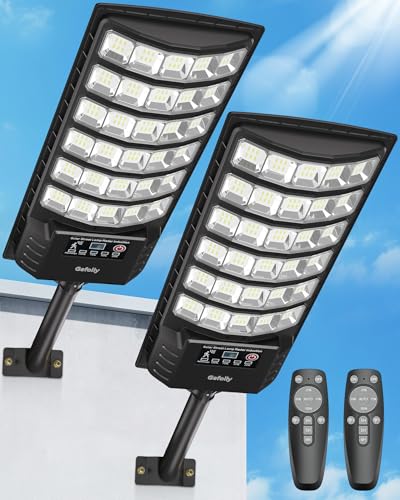 Gefolly Solar Straßenlaterne mit Fernbedienung, IP67 Wasserdichte Solarlampen für Außen mit Bewegungssensor, 6500K Solarleuchten Superhelles LED Solar Strahler Außen für Gärten Garage Straßen-2 Pack von Gefolly