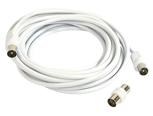 GEFOM 27600 TV-Verlängerungskabel, 5 m, Stecker + Adapter, 9,52 mm, Weiß von Gefom