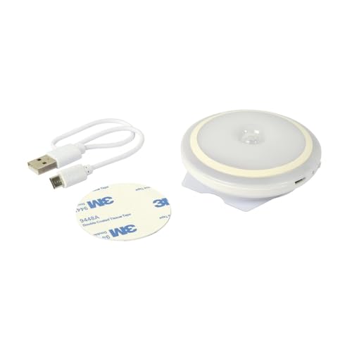 GEFOM 411035 Bullauge, rund, LED, wiederaufladbar, mit Detektor, Kunststoff, Weiß von Gefom