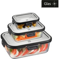 GEFU Frischhaltedose "MILO" Set, 3 Frischhaltegläser, 3 Deckel, 6 tlg. rechteckig, platzsparend, auslaufsicher von Gefu