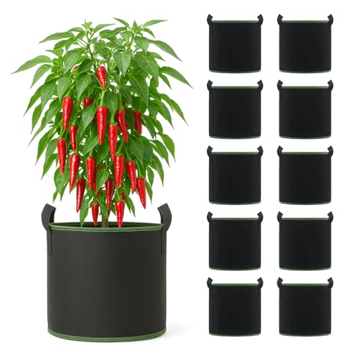 Gegaden 10 Stück 22L Vliesstoff Pflanzsack mit Griffe - Wiederverwendbare Pflanztasche für Tomaten, Kartoffeln, Erdbeeren, Gemüse, Blumen - Geeignet für Garten, Gewächshaus, Balkon, Terrasse von Gegaden