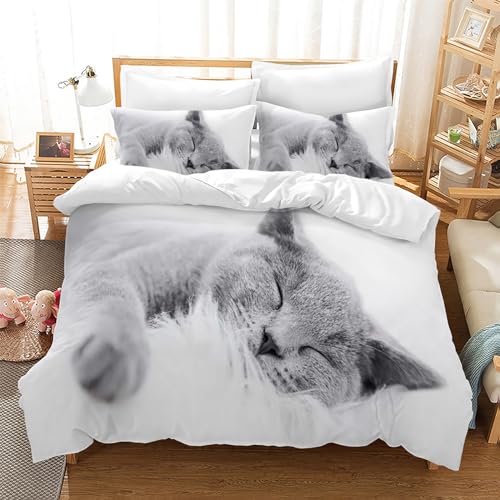 Gegeryozer Nette Katze Bettwäsche Set 135×200 cm,3D Katzenmotiv Kinder Bettbezug Set,1 Mikrofaser Kinder Bettbezug und 2 Kissenbezüge 50×70 cm(Katzen 1) von Gegeryozer