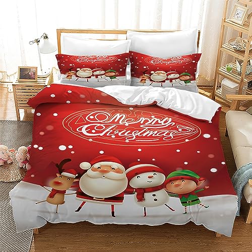 Gegeryozer Weihnachten Bettwäsche Sets,Weihnachtstag Thema Bettbezug,Santa Elch rot Bettbezug mit Kissenbezug für Jungen und Mädchen (C2,135×200 cm) von Gegeryozer