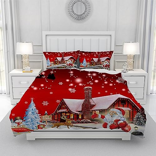 Gegeryozer Weihnachten Bettwäsche Sets,Weihnachtstag Thema Bettbezug,Santa Elch rot Bettbezug mit Kissenbezug für Jungen und Mädchen (C3,135×200 cm) von Gegeryozer