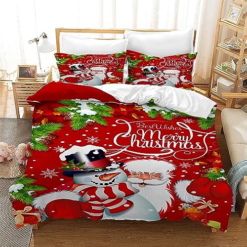 Gegeryozer Weihnachten Bettwäsche Sets,Weihnachtstag Thema Bettbezug,Santa Elch rot Bettbezug mit Kissenbezug für Jungen und Mädchen (C7,135×200 cm) von Gegeryozer