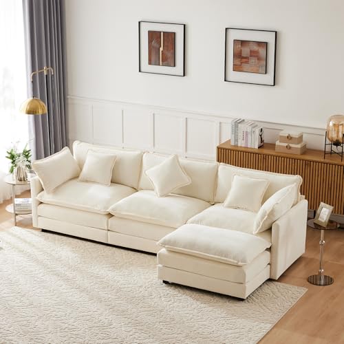 Gegtuon Couch Sofa 3 Sitzer Schlafsofa mit Rückenlehne und 5 Kissen, L-Sofa Schlafcouch Bettsofa Loungesofa Polsterecke Bettkasten mit Armlehnen für Wohnzimmer Schlafzimmer, Chenille (Beige) von Gegtuon