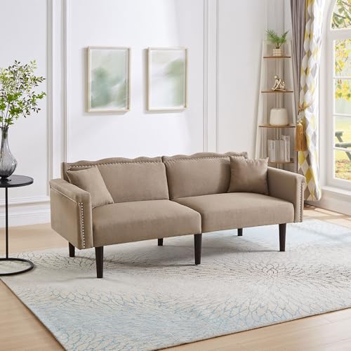 Gegtuon Schlafsofa Sofa mit Schlaffunktion, Sofas & Couches, 2 Sitzer Couch Schlafcouch mit Armlehnen, Gästebett Klappbar Modern Sofabett Rückenlehne Bett für Wohnzimmer Schlafzimmer, Leinen (Braun) von Gegtuon