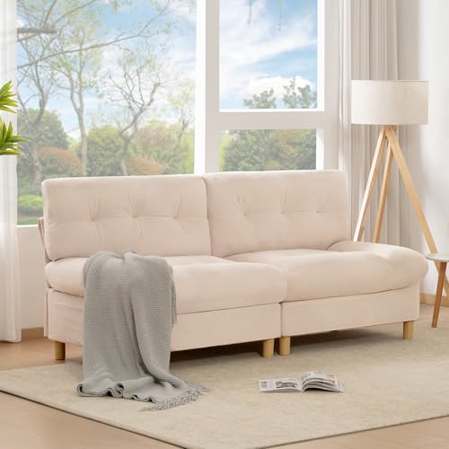 Gegtuon Sofa mit Rückenkissen und Seitentasche, 2 Sitzer Sofas & Couches Wolkenform, Sofa Couch mit Armlehnen, Modern Polstersofa Wohnzimmer Möbel für Schlafzimmer Heimkino Büro, Teddy, Beige von Gegtuon