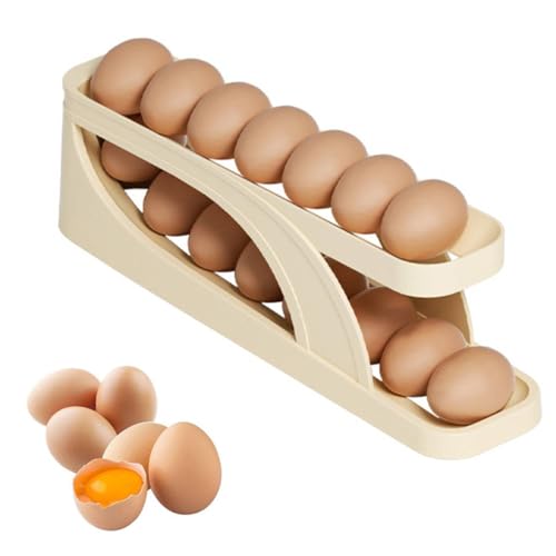 Gehanico Automatischer Roll-Down-Doppelschicht-Eierspender 2024 Automatischer Scrollen Eierregal Halter Aufbewahrungsbox Behälter Kühlschrank für Kühlschrank Küchenschrank hält 12-14 Eier von Gehanico