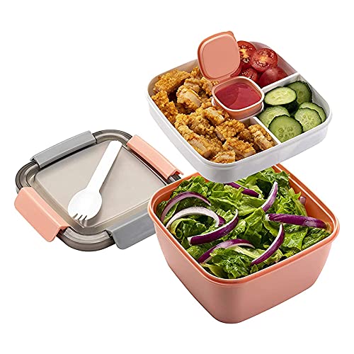 Bento Box Lunchbox Picknick-Box Auslaufsicherer Salatbehälter mit Dressingbehälter für Salat und Snacks Mikrowellenheizung für Schule Arbeit Picknick (Pink) von Gehanico