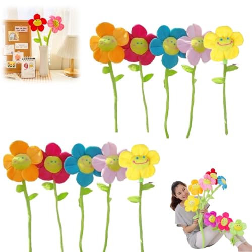 Biegbare Plüsch-Blumen-Vorhangschnalle, künstliche Sonnenblumen-Raffhalter, Plüsch, Gänseblümchen, Blumenstrauß mit glücklichem Smiley-Gesicht, Plüsch, Valentinstagsgeschenk für Kinder (10 Stück/5 von Gehanico