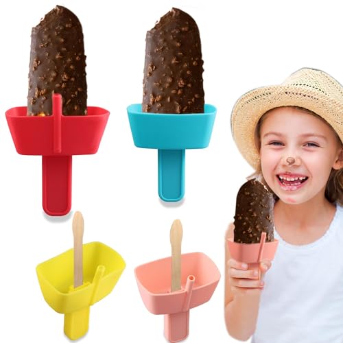 Gehanico EIS am Stiel Halter Tropffreier EIS am Stiel-Halter Silikon Wiederverwendbar BPA-Frei Eishalterung Kinder Eisstielhalter mit Strohhalm, für Erwachsene, Kinder und Kleinkinder (4STK) von Gehanico