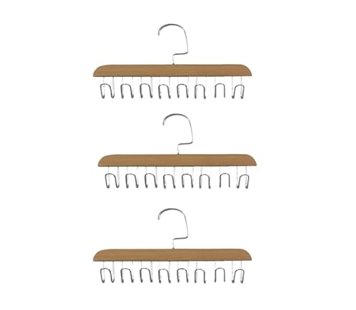 Gehanico Holz Gürtelbügel für Schrank mit 8 Haken rutschfeste Mehrfachhaken Garderobe Multifunktionaler Kleiderbügel mit Mehreren Haken für Krawatten Schals (Beige*3) von Gehanico