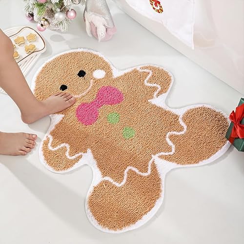 Gehanico Lebkuchen Badteppiche Weihnachten Teppich Niedliche Lebkuchen Weihnachten Badteppiche Fun Lebkuchen Teppich Weihnachten Badematte für Weihnachten Badezimmer Lebkuchen Dekor (40 * 60CM) von Gehanico