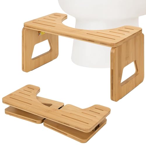 Gehanico Toilettenhocker Erwachsene Holz Klohocker Toiletten Hocker WC Hocker Toilette Bambus Tritthocker Toilettenhocker klappbar WC Hocker Erwachsene (1 STK) von Gehanico