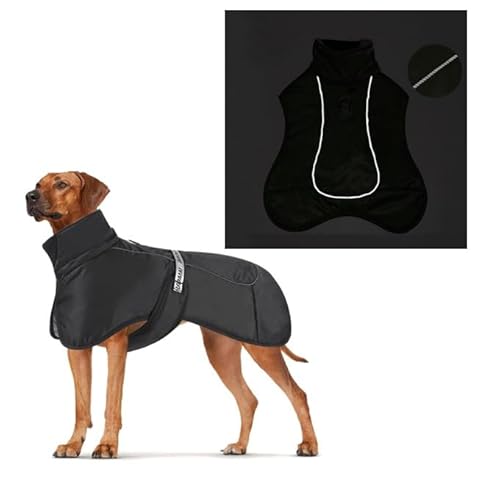 Hundemäntel Winddicht Warm Winter Sicher mit Gewinde Reflektierende Streifen Jacke für Mittelgroße Große Hunde,Wasserdicht, mit Geschirrloch für Welpen Hund (6XL,Schwarz) von Gehanico