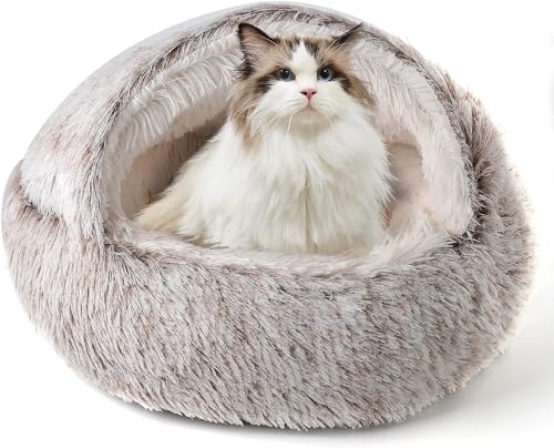 Gehanico Katzenbett für Indoor-Katzen große Höhle Hundebett Donut-Kuschelnest warmes weiches Plüsch-Hunde-Katzenkissen mit gemütlichem Schwamm rutschfester Unterseite Katzennest Pod winddichtes Bett von Gehanico