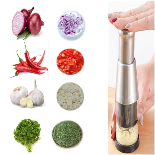 Knoblauchpresse knoblauchschäler Messer Knoblauch Cutter Manuell Gepresster Knoblauch Chopper Multifunktionale Manuelle Knoblauch Garlic Press Gepresster Knoblauchhacker Knoblauch Schnelle (silber) von Gehanico