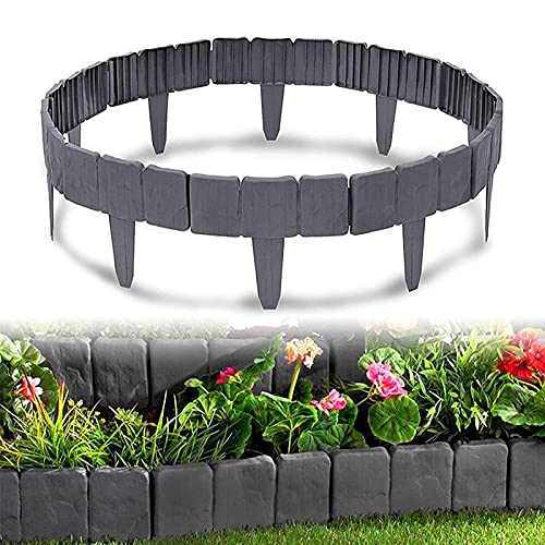 Rasenkante Kunststoff Steinoptik Garden Border Rasenkante Beetumrandung Steingrau Beeteinfassung Steinoptik Mähkante Beetumrandung Palisade Garten Dekorativ 10 Element BxHxT: 25x23x1 cm (10 pcs) von Gehanico