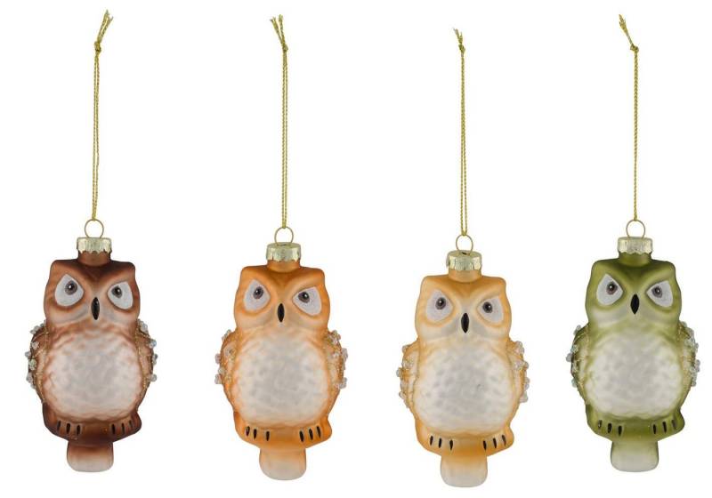 Gehlmann Christbaumschmuck Kristallglashänger Eule, 4er Set, handgefertigt von Gehlmann