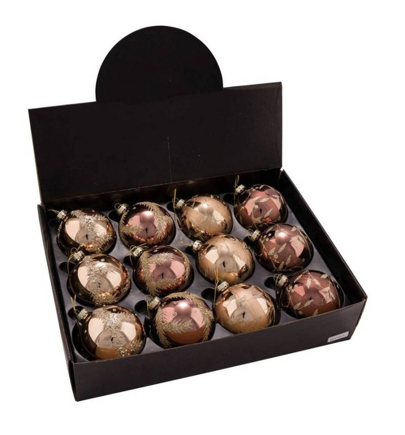 Gehlmann Christbaumschmuck Christbaumkugel 12 Stk aus hochwertigem Kristallglas, Glitzerornamente, 4 verschiedene Motive von Gehlmann