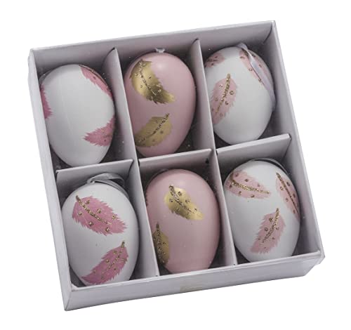 Gehlmann ausgefallene wetterfeste Ostereier Kunststoff-Dekoeier Osterstrauchdeko in weiß rosa mit etwas gold und Goldglitzer Preis für Set a 6 Stück von Gehlmann