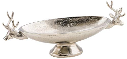 Gehlmann dekorative Elegante stimmungsvolle Aluminium-Deko-Schale auf Fuß schmal und lang mit Hirschkopf-Deko (klein) von Gehlmann