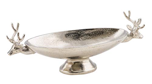 Gehlmann dekorative Elegante stimmungsvolle Aluminium-Deko-Schale auf Fuß schmal und lang mit Hirschkopf-Deko (mittel) von Gehlmann