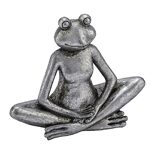 Gehlmann dekorative kleine Dekofigur Dekofrosch als Yogafrosch aus Poly in antik Silber von Gehlmann