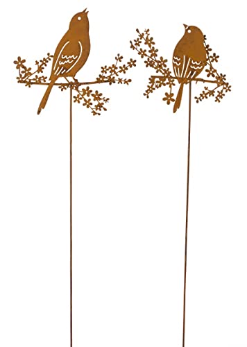 Gehlmann dekorativer Gartenstecker Dekostecker Beetstecker Silhouette Vogel auf AST Metall braun rostig im 2-er Set von Gehlmann