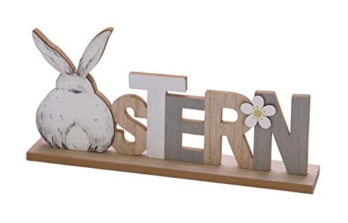 Gehlmann dekorativer Schriftzug Ostern mit putzigem Hasen und Blume in weiß grau als ausgefallene Osterdeko, ca. 29 x 5 14 cm hoch von Gehlmann