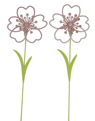 Gehlmann dekorativer ausgefallener Gartenstecker Beetstecker als Blume leicht dreidimensional Metall Hellrosa und rosa mit etwas Glitzer Preis für 2 Stück (2 x klein ca. 31 cm lang) von Gehlmann