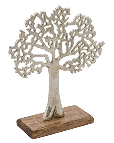 Gehlmann dekoratives Deko-Objekt Baum Puri aus rauem Aluminium auf Holzfuß (groß ca. 30 x 9 x 33 cm hoch) von Gehlmann