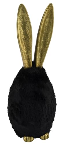 Gehlmann dekoratives originelles Osterei als fluffiges Plüschei mit Hasenfüßen und Langen Hasenohren in verschiedenen Größen und Farben (schwarz Gold, mittel) von Gehlmann