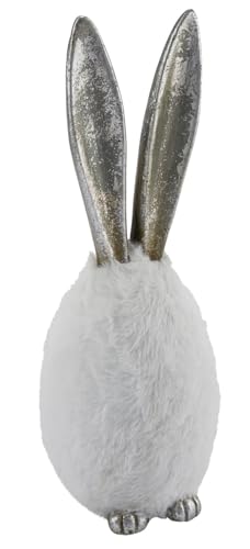 Gehlmann dekoratives originelles Osterei als fluffiges Plüschei mit Hasenfüßen und Langen Hasenohren in verschiedenen Größen und Farben (weiß Silber, klein) von Gehlmann