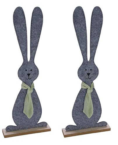 Gehlmann großer frühlingshafter putziger Deko-Hase Osterhase als Flache Silhouette aus grauem Filz mit hellgrüner Kravatte (2 x klein ca. 37,5 cm hoch) von Gehlmann