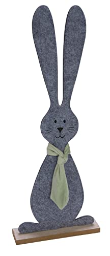 Gehlmann großer frühlingshafter putziger Deko-Hase Osterhase als Flache Silhouette aus grauem Filz mit hellgrüner Kravatte (groß ca. 66 cm hoch) von Gehlmann