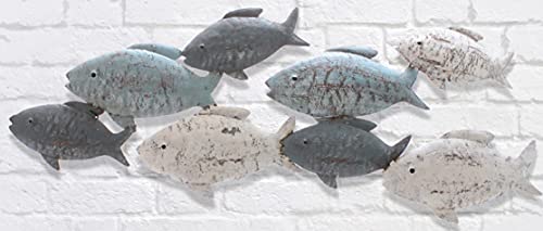 Gehlmann dekorative Wanddeko maritimes Wandobjekt aus Metall Motiv Fische im Schwarm grau-weiß-blau shabby Optik von Gehlmann