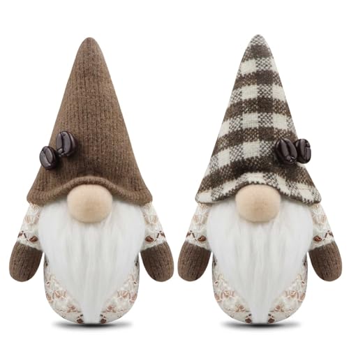 Gehydy 2 Stück Wichtel Kaffee Handgemachte Sommer Zwerg GNOME Plüsch Deko Haus Ornamente Geschenk Urlaub Figuren Puppe Dekorationen von Gehydy