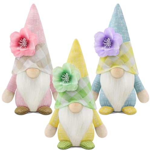 Gehydy Deko Frühling Wichtel Figuren 3er Set Blumen Frühlingsdeko Osterwichtel Deko Ostern Zubehör für Home Küche - Grün von Gehydy