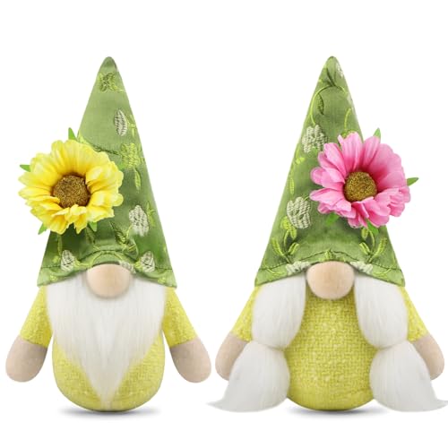 Gehydy Frühling Wichtel Figuren 2er Set Blume Frühlingsdeko Osterwichtel Deko Ostern Zubehör für Home Küche von Gehydy