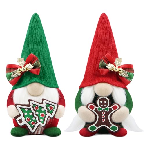 Gehydy Weihnachtswichtel Figuren 2er Set Weihnachtsdeko Wichtel Weihnachten Deko Wichtel Zubehör Dekoration Christmas für Home Küche - Rot & Grün von Gehydy