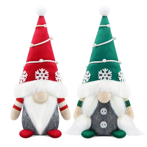 Gehydy Weihnachtswichtel Figuren 2er Set Weihnachtsdeko Wichtel Weihnachten Deko Wichtel Zubehör Dekoration Christmas für Home Küche - Rot & Grün von Gehydy