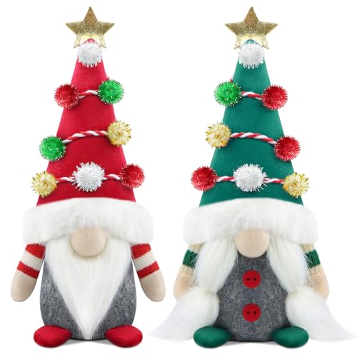 Gehydy Weihnachtswichtel Figuren 2er Set Weihnachtsdeko Wichtel Weihnachten Deko Wichtel Zubehör Dekoration Christmas für Home Küche - Rot & Grün von Gehydy
