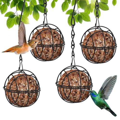 Geichan 2 x SFat Ball Futterspender zum Aufhängen, 2 x Metall-Fettball-Vogelhalter mit 2 S-förmigen Haken für den Außenbereich, Garten, Wildtiere, kleine Vögel, Spatz, Rotkehlchen von Geichan