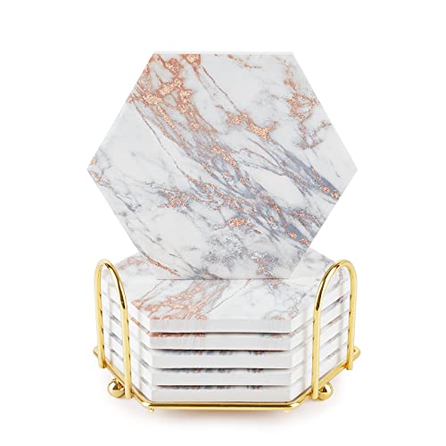 Untersetzer Gläser,Geichan 6er Set Marmor Untersetzer für Getränke, Absorbierender Untersetzer mit Halter, Gold Untersetzer Coasters Für Gläser Weingläser Vasen Heimdekor Untersetzer Gläser,Geichan 6er Set Marmor Untersetzer für Getränke, Absorbierender Untersetzer mit Halter, Gold Untersetzer Coasters Für Gläser Weingläser Vasen Heimdekor von Geichan